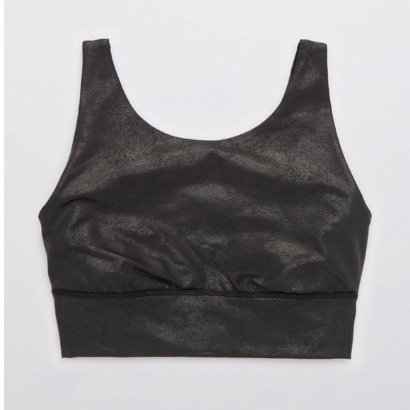 BNWOT OFFLINE By Aerie The Hugger Crackle Sports Bra in Black. 
Size L. - Picture 3 of 5